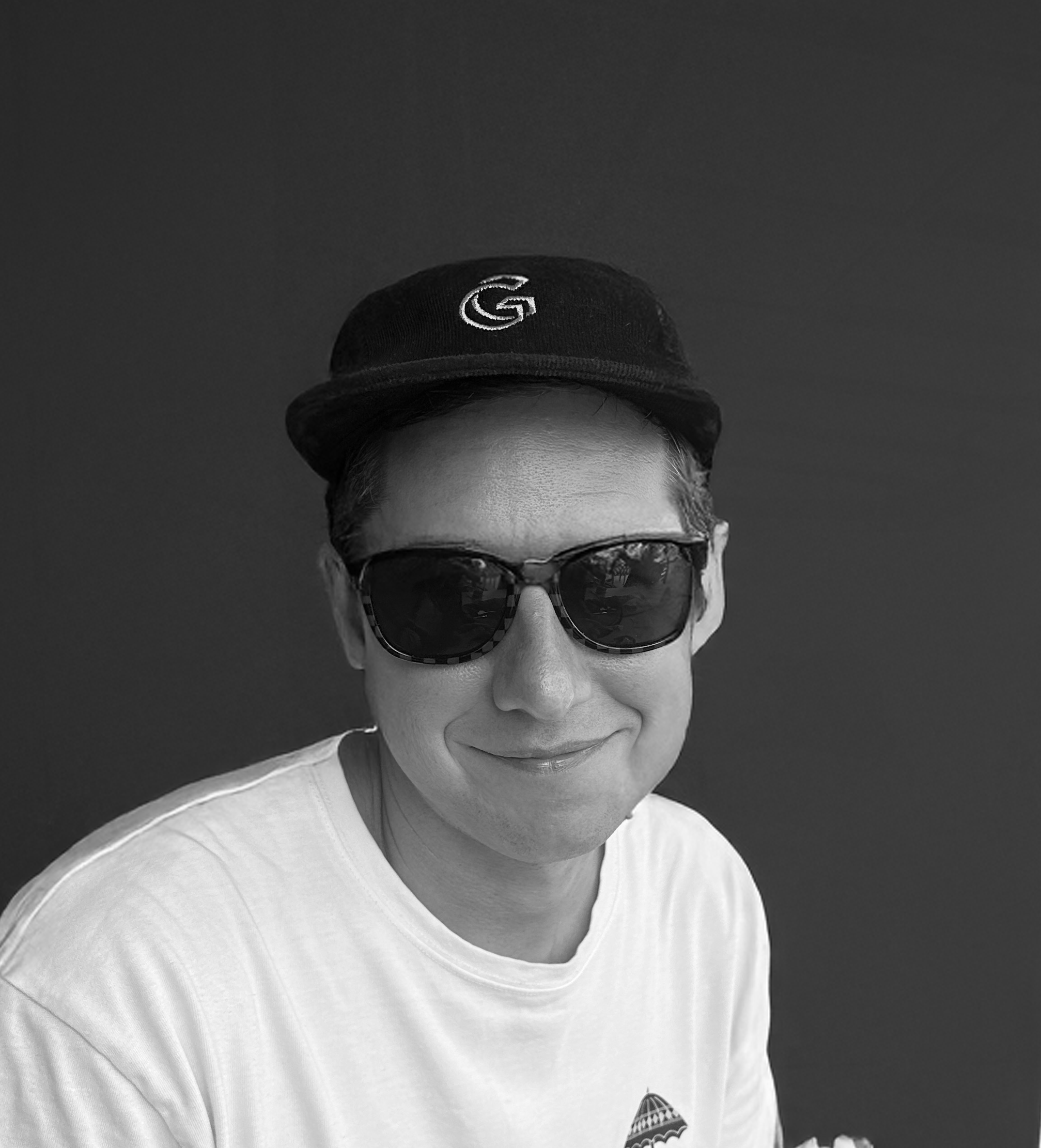 Skate team member Luke Aucott, wearing the Regalia cap and sunglasses