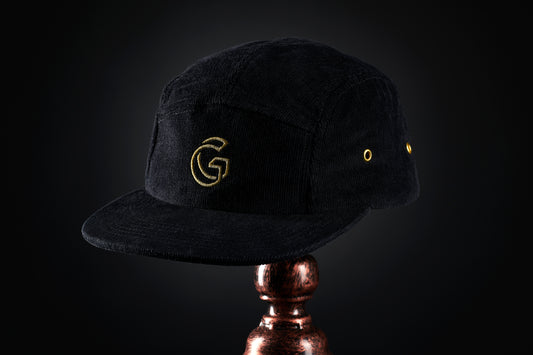 the Regalia cap, black corduroy with gold 'G' Gallery logo